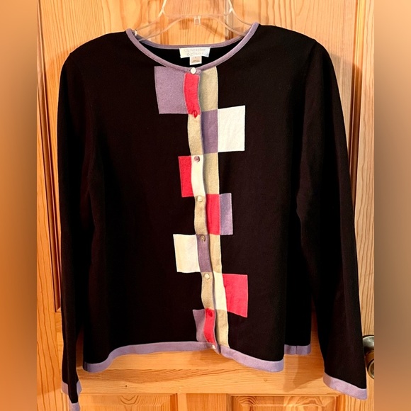 Christopher & Banks Black Cardigan w/Colorful Blocks Buttons SZ L Teacher Modest - Picture 11 of 17